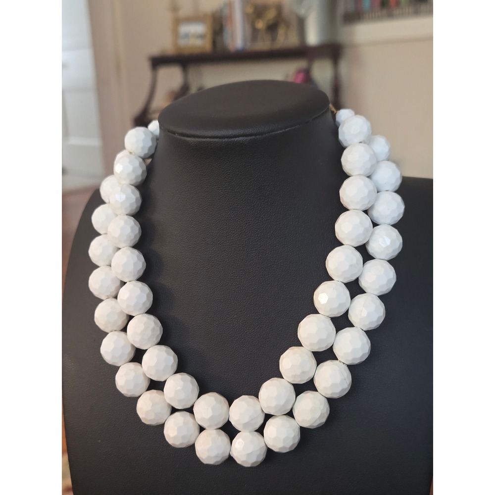 White Double Strand Choker Lucite Necklace See Measurement Vintage